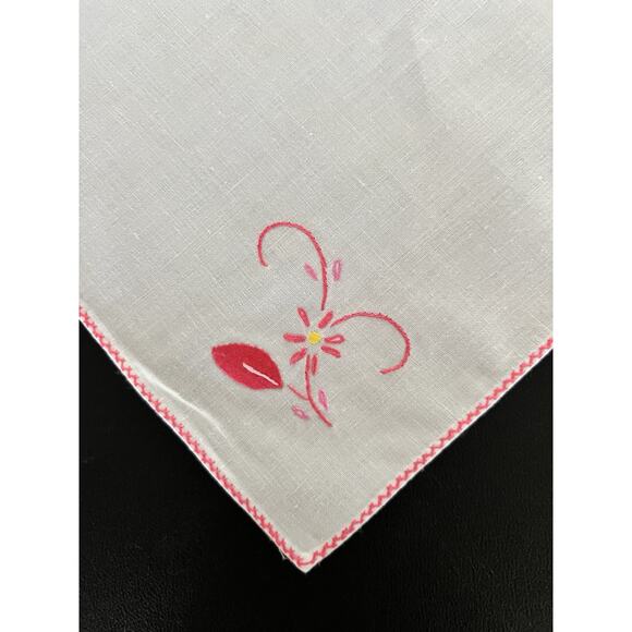 Vintage Hand Embroidered Cross Stitch Tablecloth With 8  Vtg 80s Handmade Embroidered Applique Pink Flower Tablecloth 8 napkins 84x67 NEW